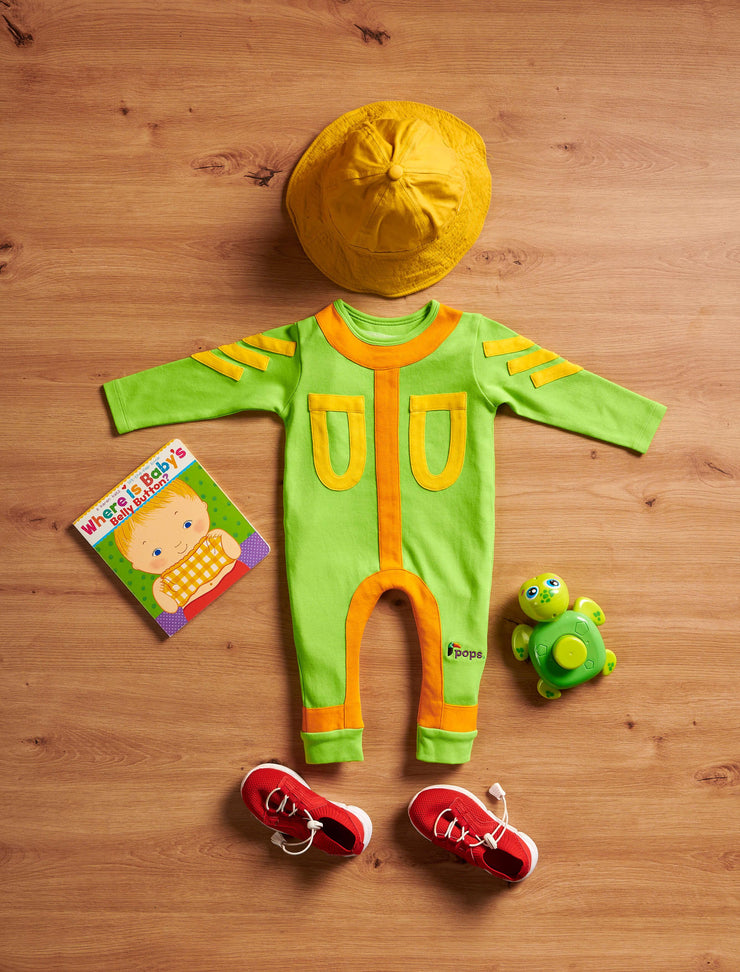 Green and Yellow Striped Jumpsuit for Babies